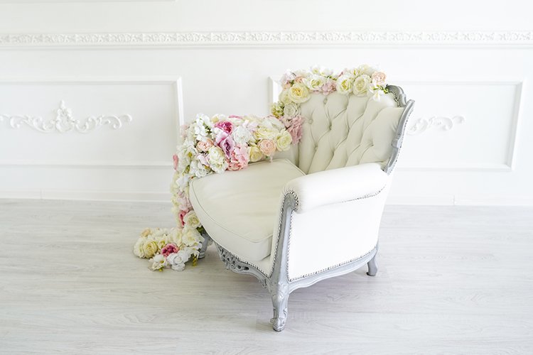 Armchair in white room. Beautiful interior example image 1