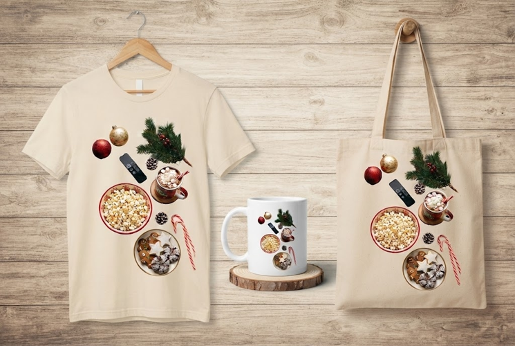 Flat Lay of Holiday Movie Essentials Christmas Art