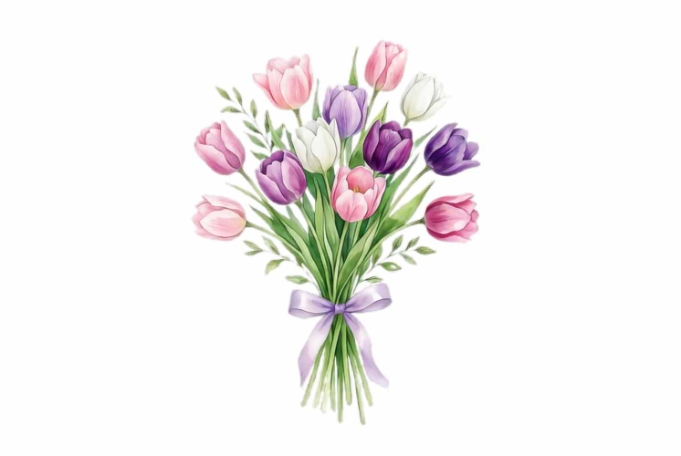 Watercolor fresh tulip bunch