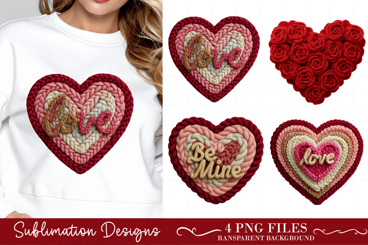Latch Hook Yarn Crochet Valentines Day Heart PNG, Valentine