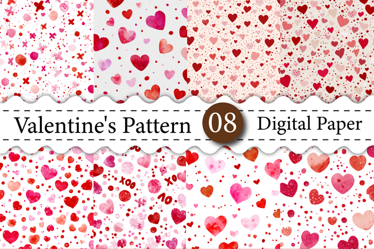 Valentines Day Digital papers Hearts, Scrapbooking Paper