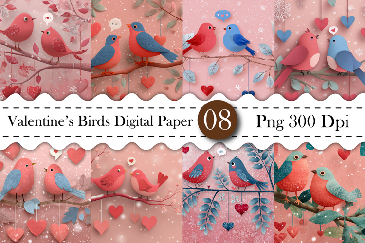 Valentine’s Birds Digital Paper