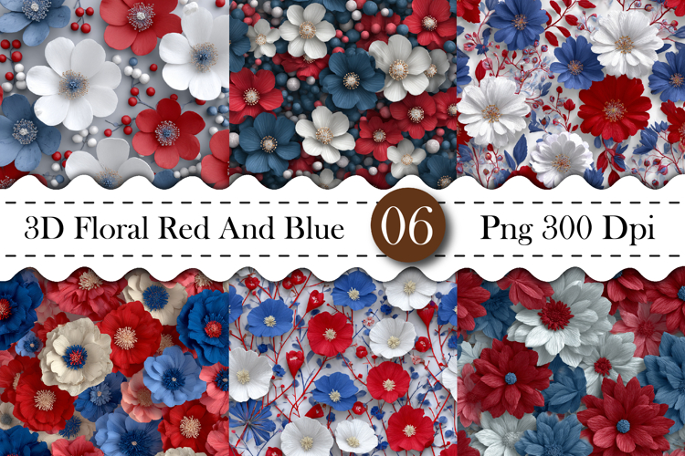 3D Floral Red And Blue Digital Paper