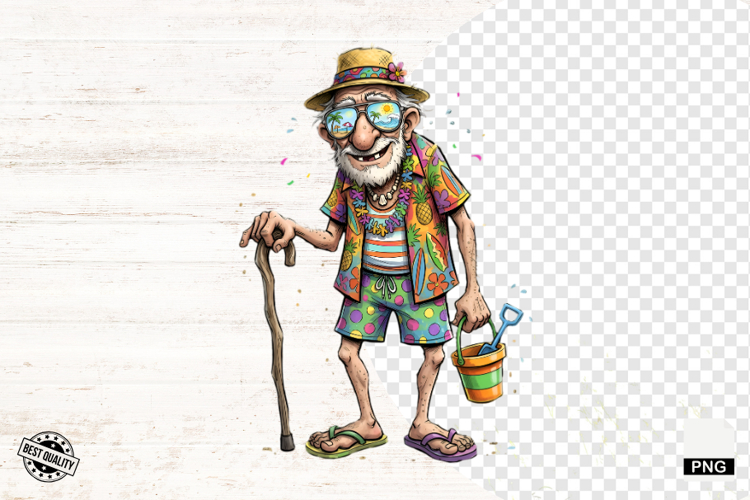Whimsical Summer Beach Grandpa PNG - Beach Clipart