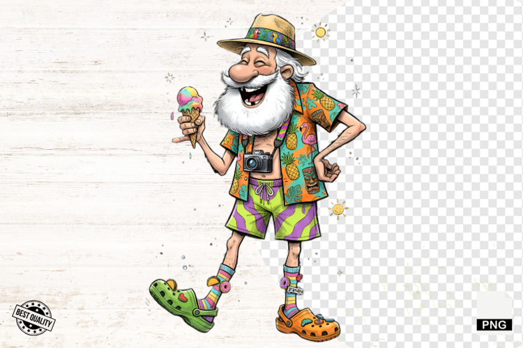 Whimsical Summer Beach Grandpa PNG - Beach Clipart