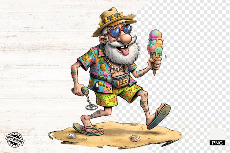 Whimsical Summer Beach Grandpa PNG - Beach Clipart