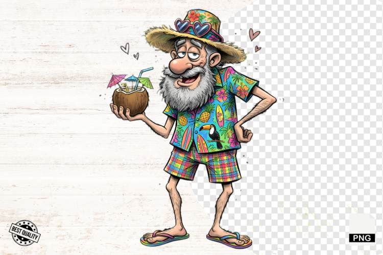 Whimsical Summer Beach Grandpa PNG - Beach Clipart