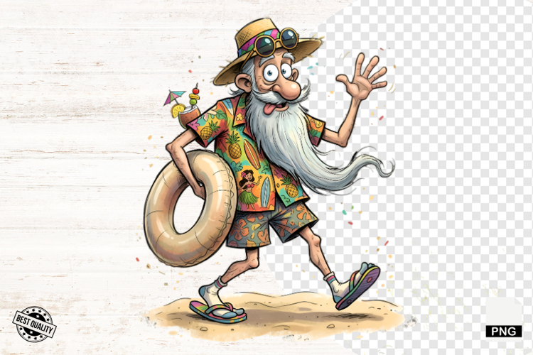 Whimsical Summer Beach Grandpa PNG - Beach Clipart