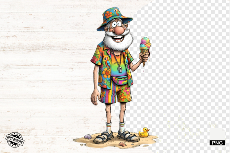 Whimsical Summer Beach Grandpa PNG - Beach Clipart