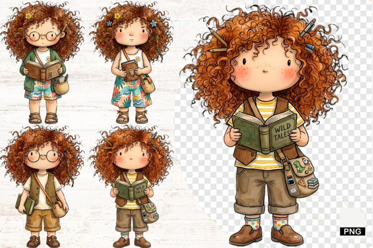 Whimsical Bookish Girl PNG - Bookish Sublimation