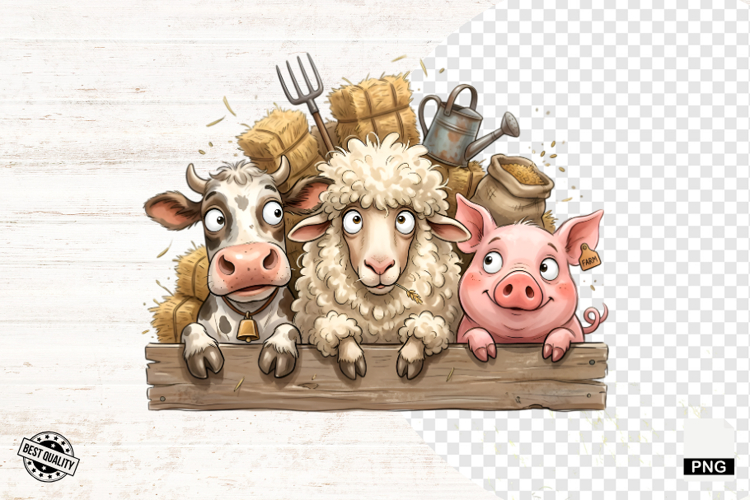 Whimsical Peeking Farm Animals PNG