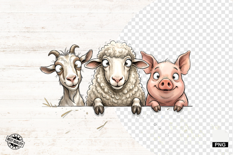 Whimsical Peeking Farm Animals PNG