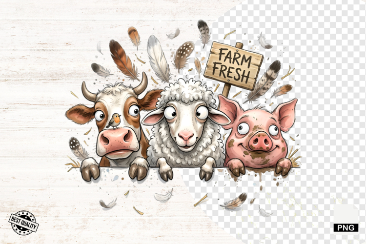 Whimsical Peeking Farm Animals PNG