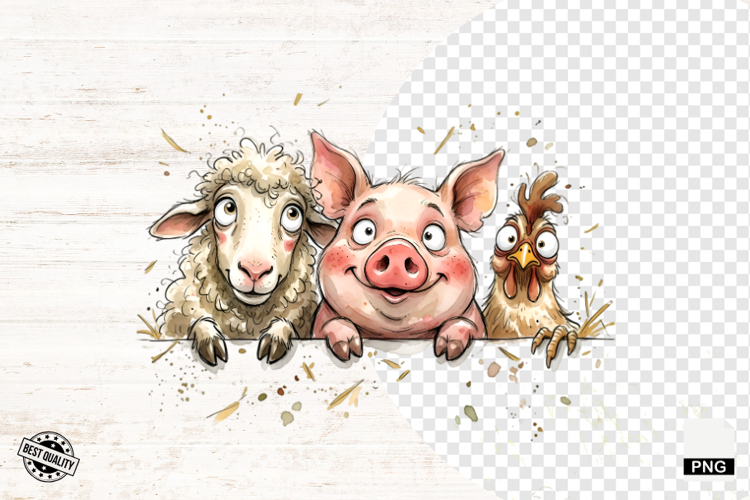 Whimsical Peeking Farm Animals PNG