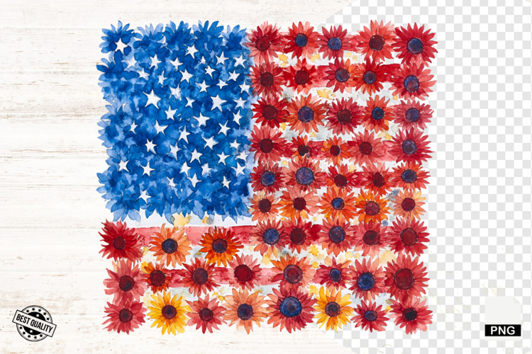 4th Of July Floral American Flag Png