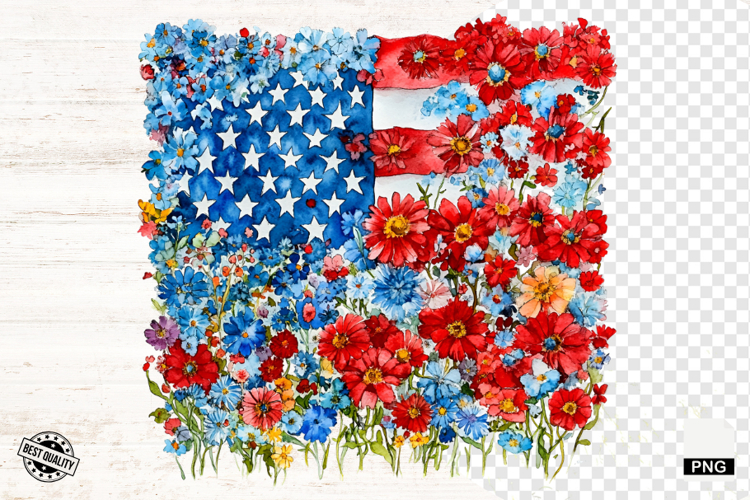 4th Of July Floral American Flag Png
