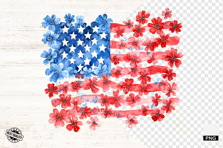 4th Of July Floral American Flag Png