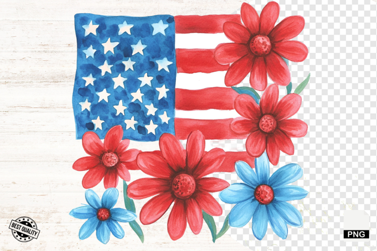 4th Of July Floral American Flag Png