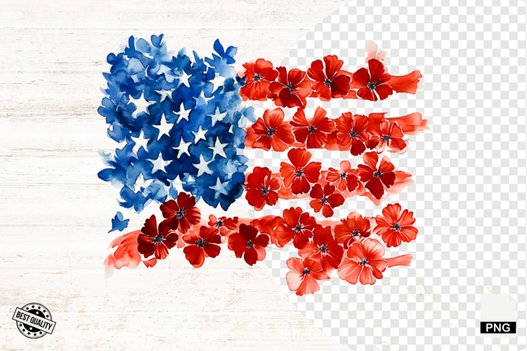 4th Of July Floral American Flag Png