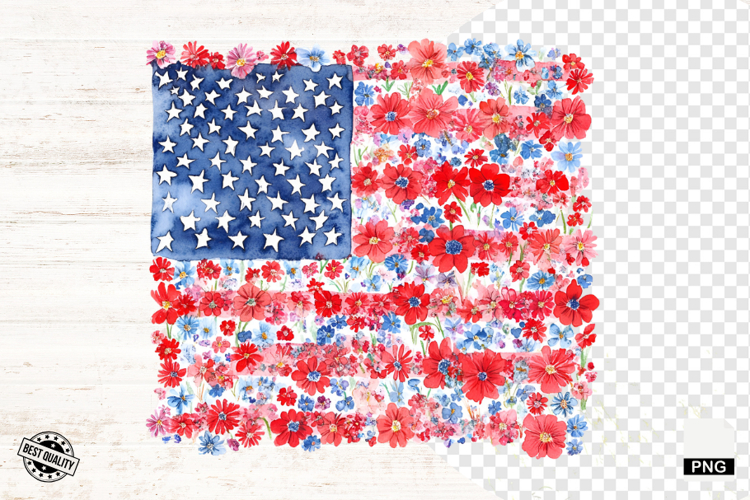 4th Of July Floral American Flag Png