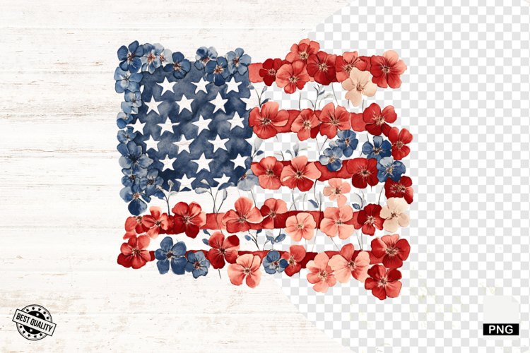 4th Of July Floral American Flag Png