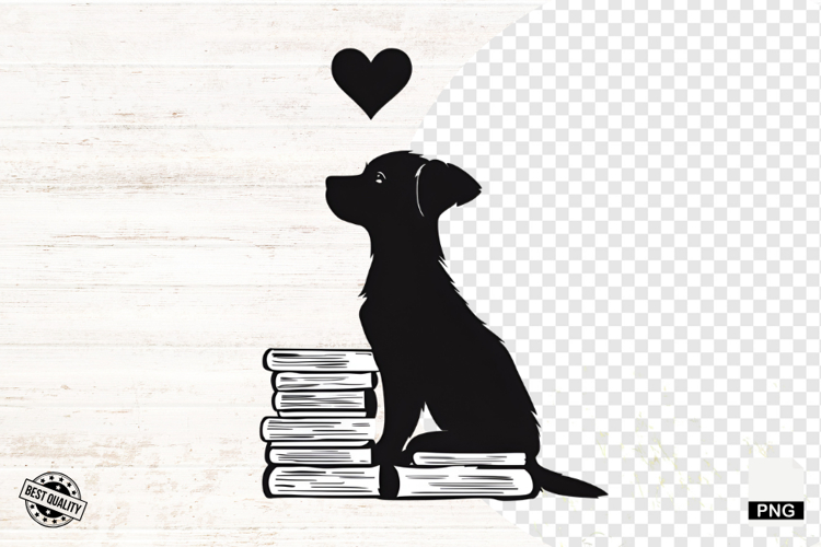 Dog Silhouette Love Reading Png - Dog Clipart