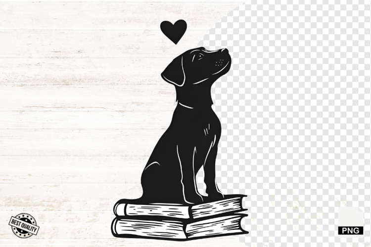 Dog Silhouette Love Reading Png - Dog Clipart