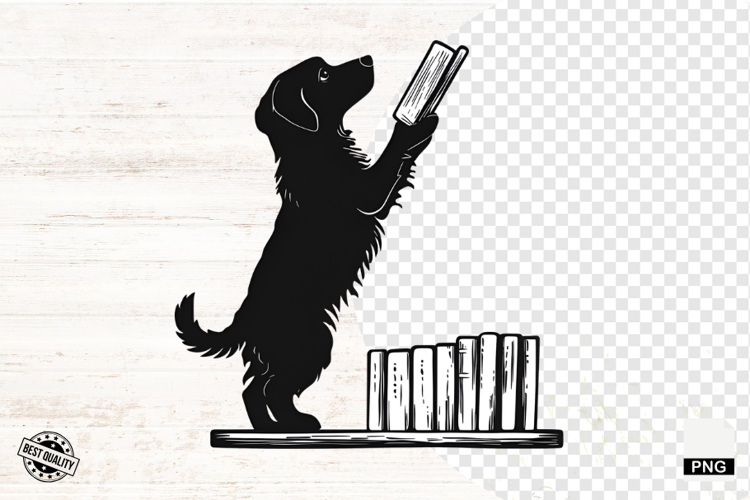 Dog Silhouette Love Reading Png - Dog Clipart