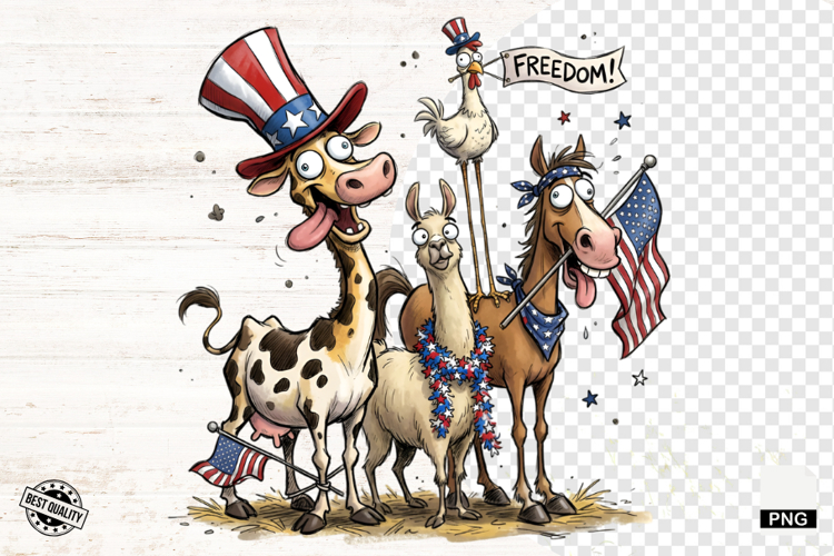 Whimsical Patriotic Farm Animals - Funny Animals Clipart