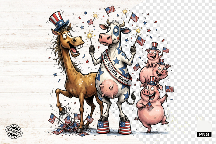 Whimsical Patriotic Farm Animals - Funny Animals Clipart