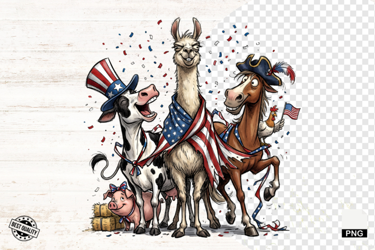 Whimsical Patriotic Farm Animals - Funny Animals Clipart