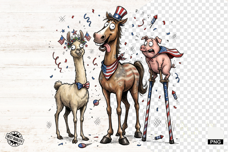 Whimsical Patriotic Farm Animals - Funny Animals Clipart
