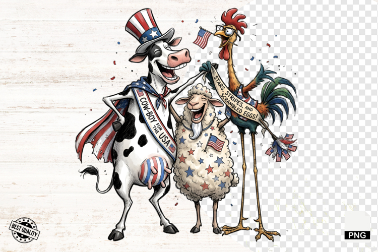 Whimsical Patriotic Farm Animals - Funny Animals Clipart