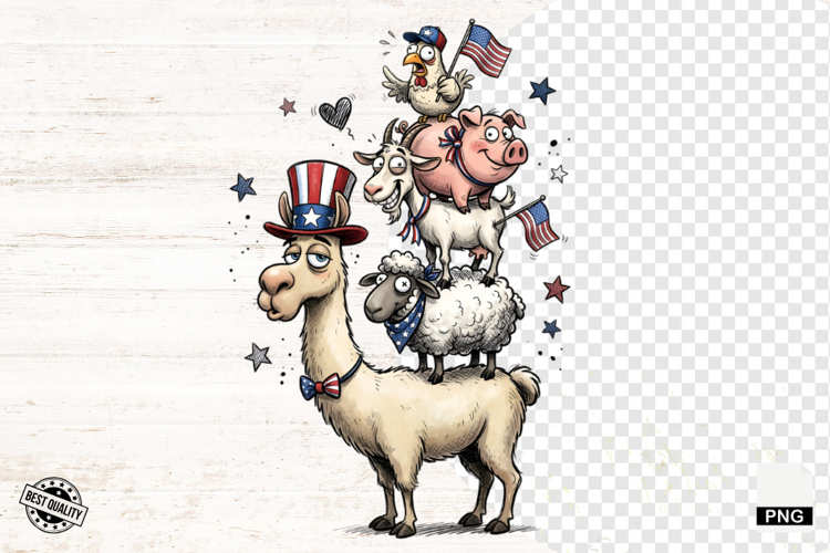 Whimsical Patriotic Farm Animals - Funny Animals Clipart