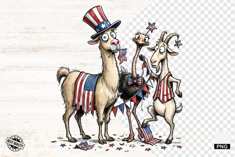 Whimsical Patriotic Farm Animals - Funny Animals Clipart