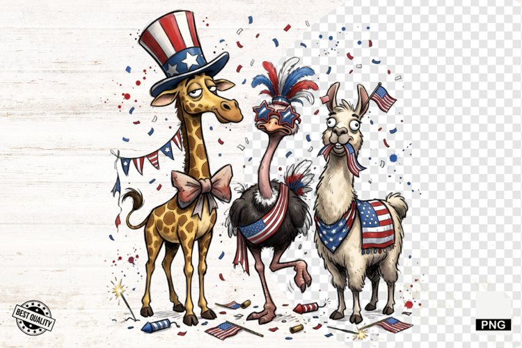 Whimsical Patriotic Farm Animals - Funny Animals Clipart