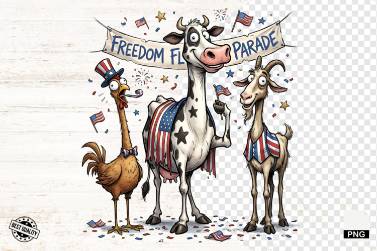 Whimsical Patriotic Farm Animals - Funny Animals Clipart