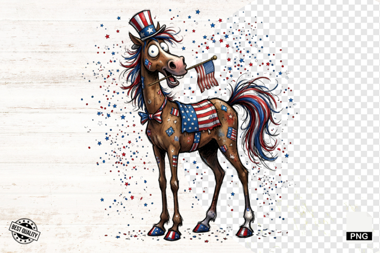 Whimsical Patriotic Horse - Funny Horse Clipart
