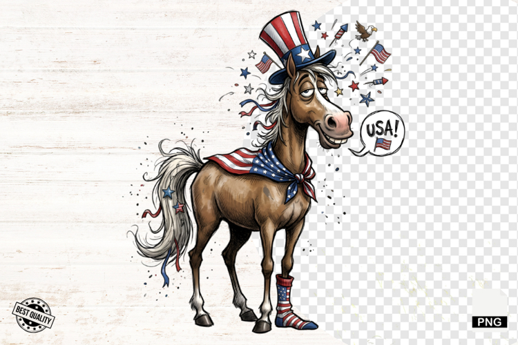 Whimsical Patriotic Horse - Funny Horse Clipart