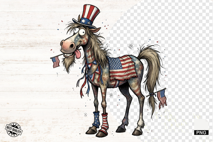 Whimsical Patriotic Horse - Funny Horse Clipart