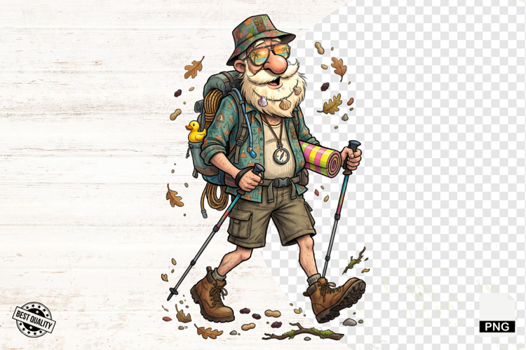 Whimsical Hiking Summer Grandpa PNG - Hiking Clipart