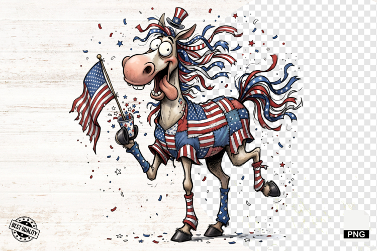 Whimsical Patriotic Horse - Funny Horse Clipart