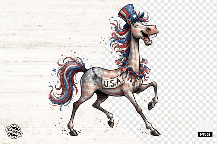 Whimsical Patriotic Horse - Funny Horse Clipart