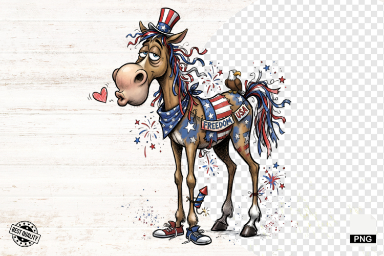 Whimsical Patriotic Horse - Funny Horse Clipart