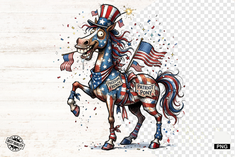 Whimsical Patriotic Horse - Funny Horse Clipart