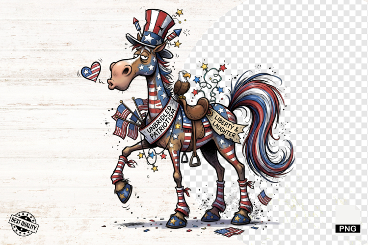 Whimsical Patriotic Horse - Funny Horse Clipart