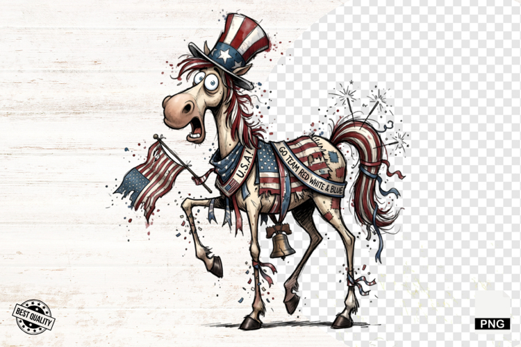 Whimsical Patriotic Horse - Funny Horse Clipart