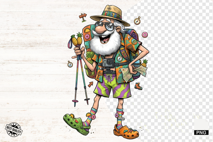 Whimsical Hiking Summer Grandpa PNG - Hiking Clipart