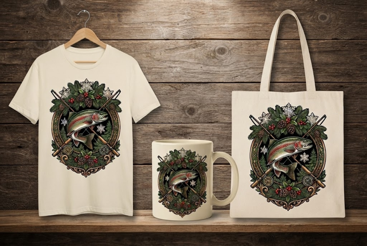 Evergreen Fish Crest Christmas Art