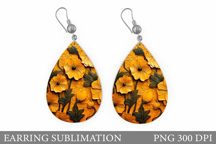 Flowers Teardrop Earring Sublimation. Flowers Earring Design